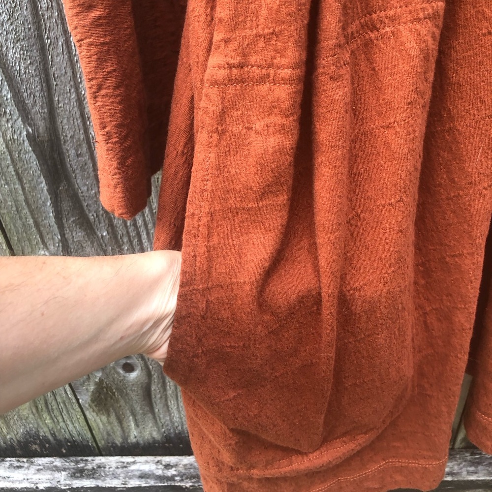 FP Beach Celia Mini Dress Size L Brown Rust Long Dolman Sleeves Gauzy Pockets - Picture 9 of 16